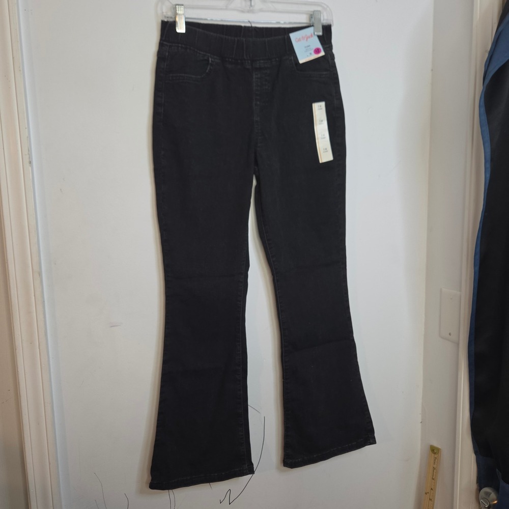 Cat & Jack Girls Black Flare Jeans Mid Rise Pull On Ultimate Stretch Size 16 NWT